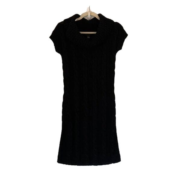 INC Intl Black Short Sleeve Chunky Cable Knit Turtleneck Sweater Dress Size SP - Picture 1 of 9